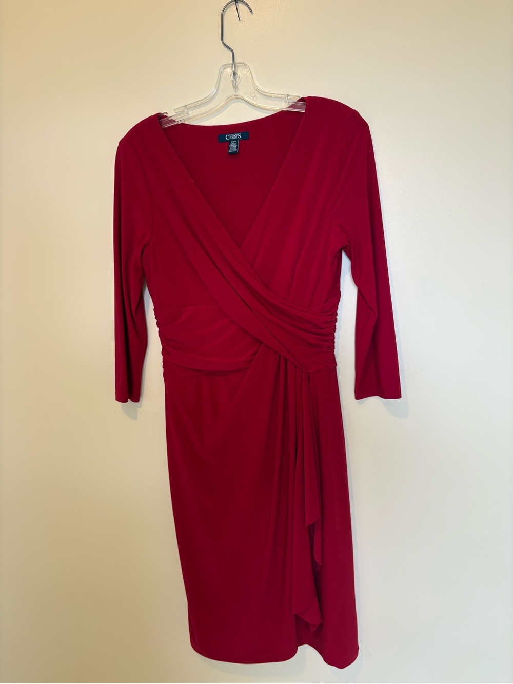 Chaps Red Faux-Wrap Long Sleeve Sheath Dress size M